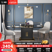 Light extravagant telescopic dining table and chairs combined household multifunctional electric rotary heating turntable glass variable round table