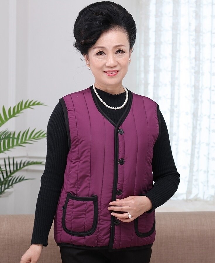 Middle-aged and elderly women's autumn and winter vest coat plus velvet thick cotton vest plus fertilizer plus size 200 catties fat mother
