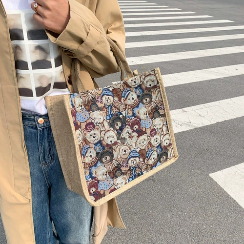 Высококачественный вместительный и большой шоппер, летняя небольшая сумка, с медвежатами