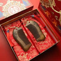Wedding Comb Pair Sandalwood Red Comb Mirror Comb Suit Woman Escort Dowry Golden Silk Sandalwood Natural Wedding Celebration Wood Comb Pair