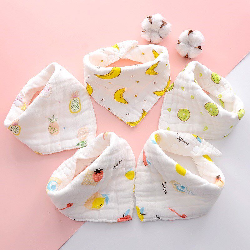Baby triangular towels pure cotton saliva towel newborn anti-puff milk by buckle enclosure for men and women Baby Gauze Surrounding scarves