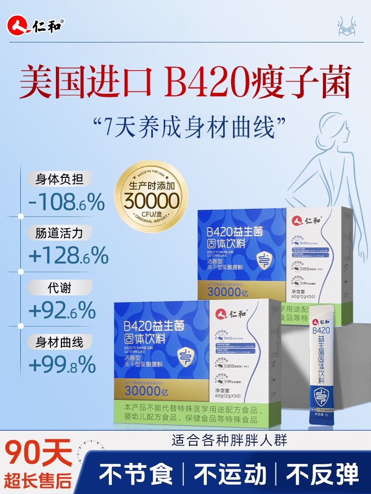 Renhe Probiotics B420 Slimming Bacteria for Women, Regulates the Stomach and Intestines, Improves Metabolism, Reduces Abdominal Fat, Patented Model, Exclusive for Hot Girls