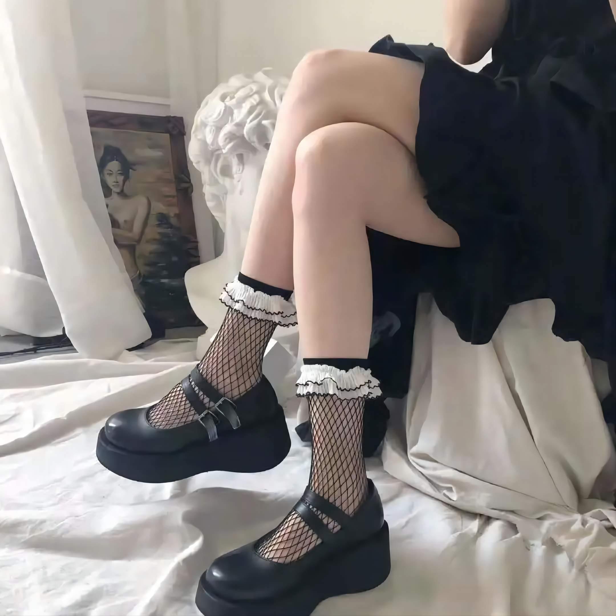 Socks Children Summer thin Women's Black Short Sox Basket Netting Socks Tidal Net Red Money Gauge Female Niche Jk Calf Socks Lo