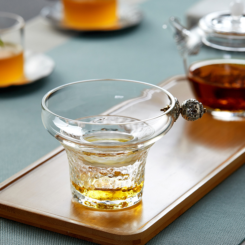 New Feather Creative Day Style Manual High Temperature Resistant Glass Tea Leak Large Funnel Strainer Filter Tea Filter Tea Septer Tea Filter Tea Filter