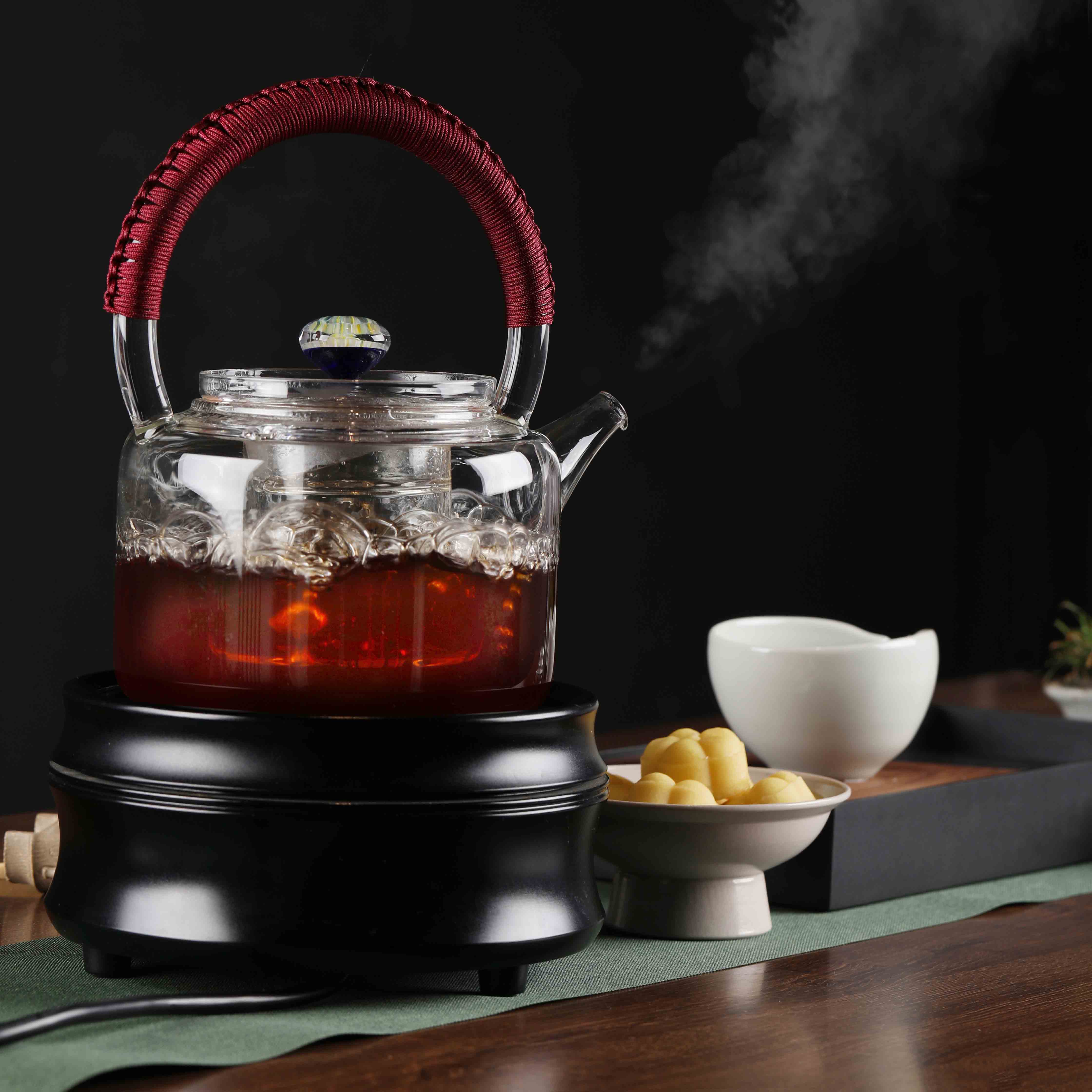 Steam Teapot Boiling Tea Instrumental Separated Black Crystal Stove Special Large Glass Tit Beam Pot Afternoon Teapot New Plume
