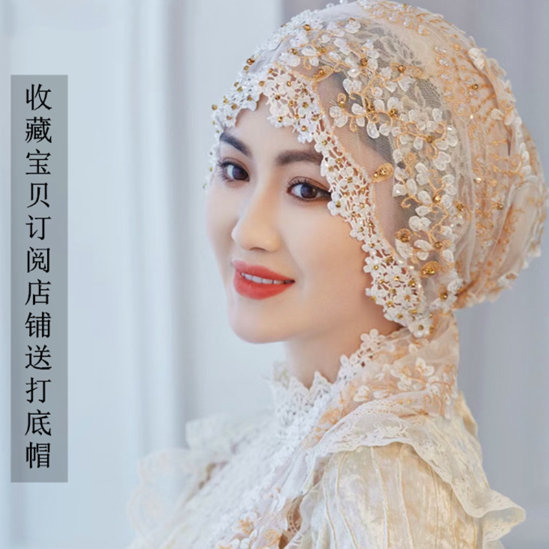 Shawl Hat, Headscarf, Women's Headwrap, Fashionable Pullover Hair-Covering Hat, Silk Embroidered Ribbon Hat, Hijab, Popular Style