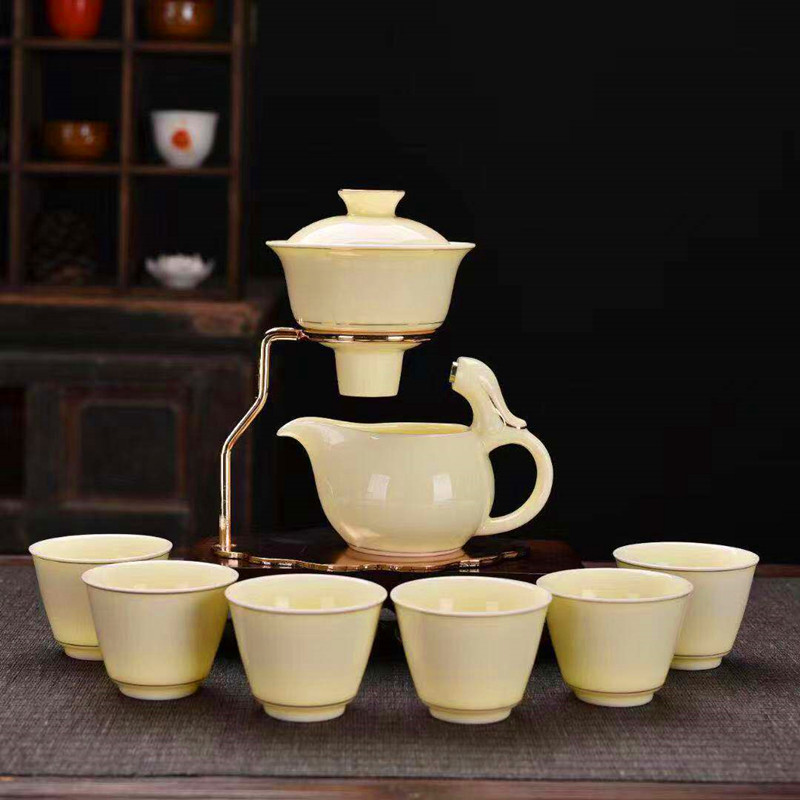 The whole set of creative court automatic non-lazy tea set with water outlet Chinese style ceramic hot kung fu set style teapot touch - Taobao