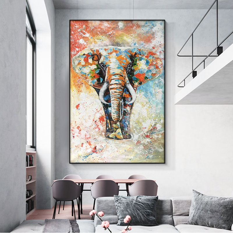 Hand-painted modern minimalist porch oil painting entry aisle hanging painting elephant meaning mural living room vertical decorative painting