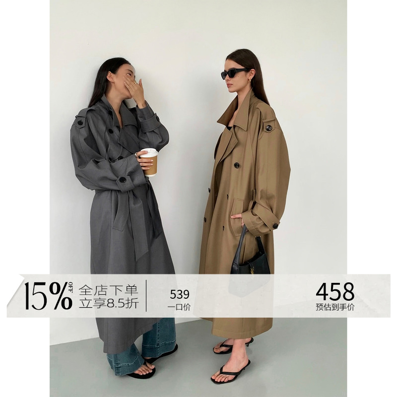 周ミャオ ZHOUMIAO パリオールドドリーム クラシックシルエット ラージラペル ダブルブレスト ミディアム丈 気質 ウィンドブレーカージャケット レディース