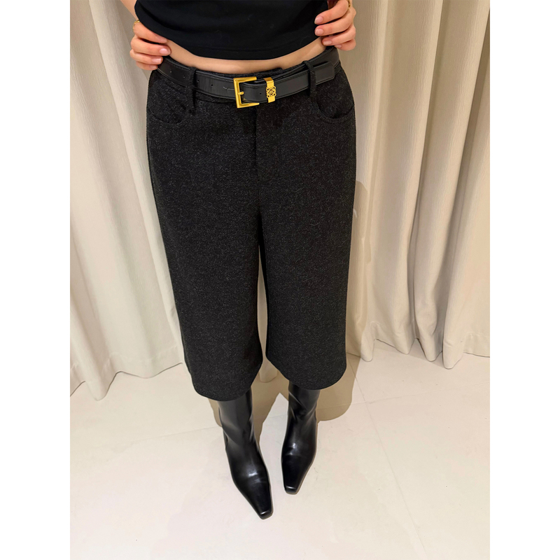 Zhoumiao Classic Knitted Woolen Cropped Pants Wide-Leg Elastic Waist Straight Pants for Women Winter