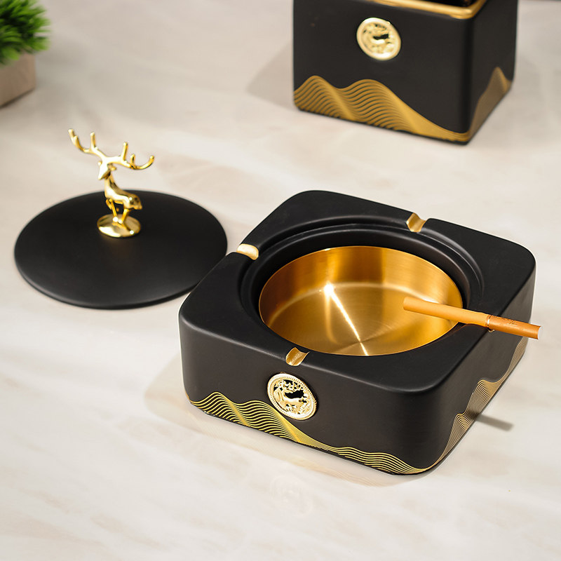 New Chinese Cigarette Ash Tray Light Luxury High-end Home Living Room Tea Table Creative Big Number With Lid Anti-Grey Flying Office High End