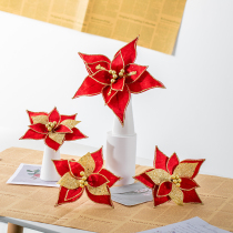 Honghan 18-23cm simulation retro flannel Christmas flower gold silver red Christmas decoration accessories pendant