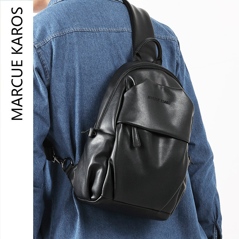 MK Genuine Leather Chest Bag Men's Large Capacity Men's Diagonal Satchel Multifunction Fanny Pack Summer Outdoor Leisure Single Shoulder Bag-Taobao