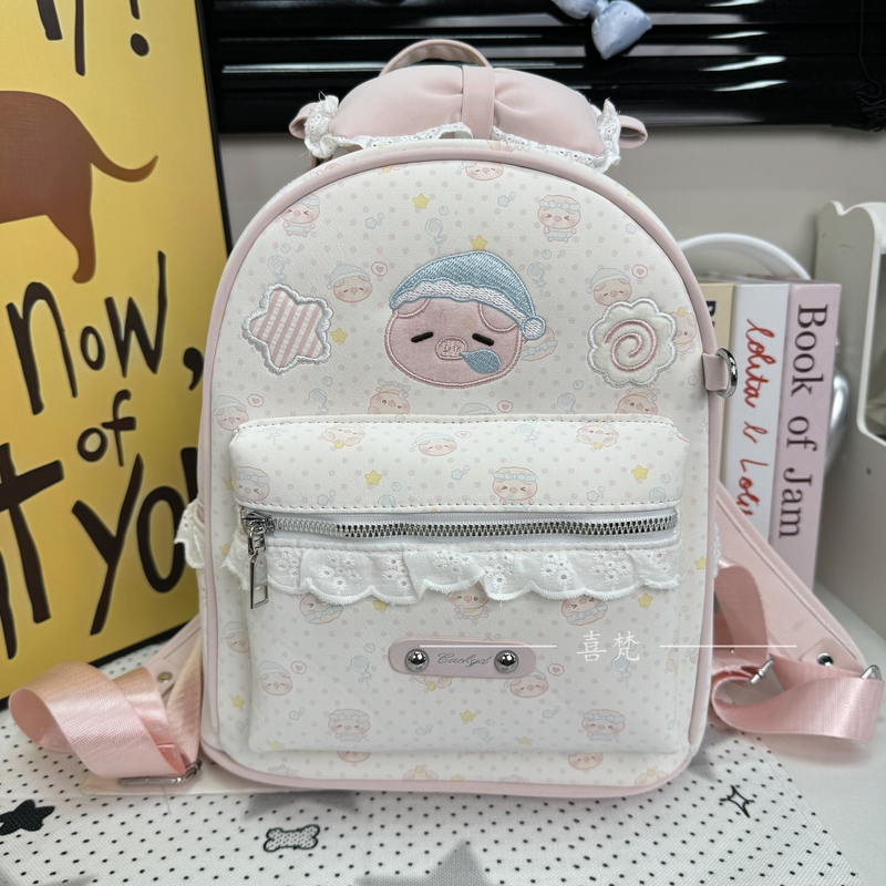 White Powder All-Over Print Piggy Mini Backpack for Women 2026 New Versatile Niche Student Cute Large Capacity Bag