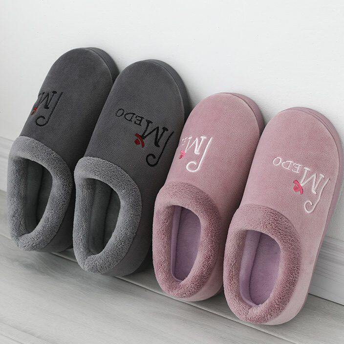 Winter slippers men's warm indoor with heels for households with heels plus velvet warm and family cotton wool slippers women's