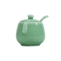 Celadon tableware ceramic seasoning jar with spoon sugar salt MSG jar home hotel restaurant chili jar Chinese style