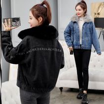 Thickened piece coat Female native cow coat ins super fire lambskin popular this year plus cotton winter couple dark color