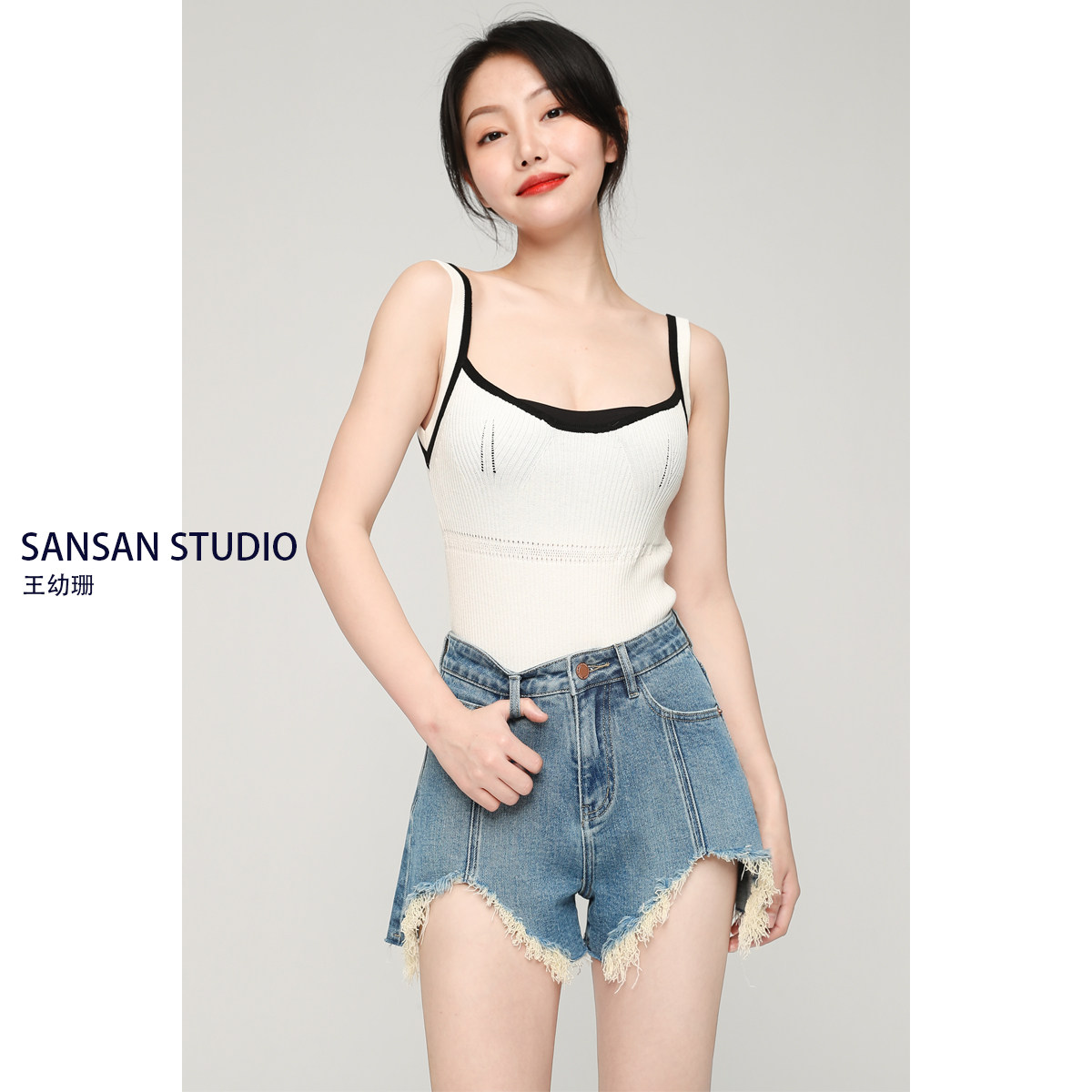 Wang Yushan high waist A - word shorts female loose thin in summer 2023 new broad leg hot pants appear lean jeans