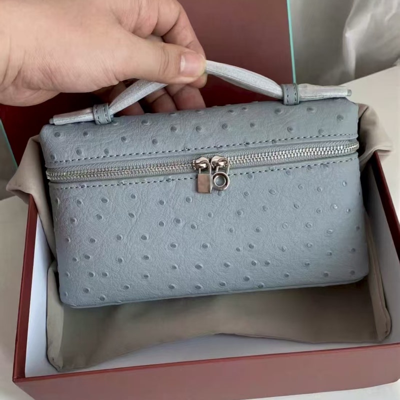 Lp19 Ostrich Pattern Lunch Box Bag 2025 New Commuter Travel Genuine Leather Niche Design Single Shoulder Crossbody Small Square Bag