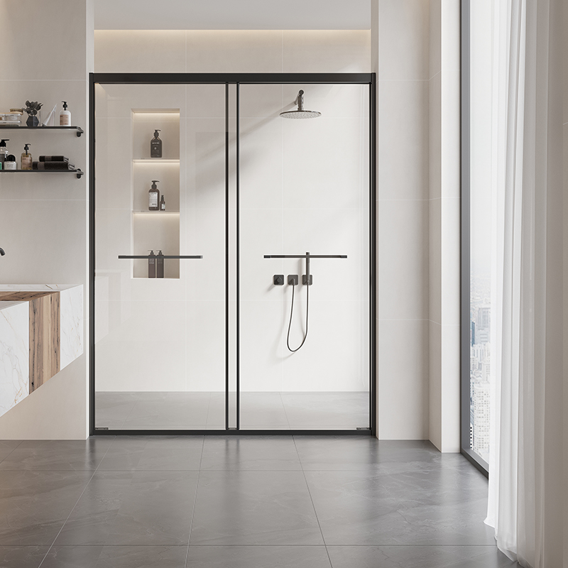 Wave whale one-dimensional shower room partition dry and wet separate tempered glass bathscreen household bathroom push and pull door