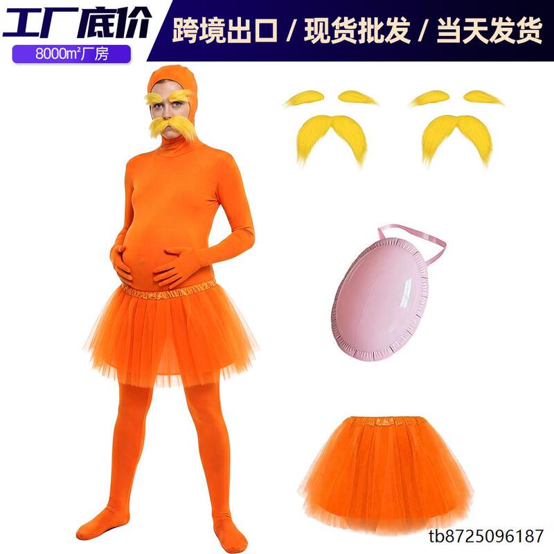 The Lorax Adult Cosplay Suit Orange Full-Body Zentai Jumpsuit Halloween Quirky Outfit The Lorax Adult Cosplay Suit Orange Full-Body Zentai Jumpsuit Halloween Quirky Outfit