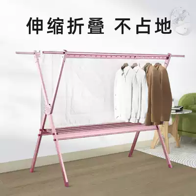 Floor-to-ceiling drying rack folding telescopic double pole drying hanger indoor balcony quilt household device outdoor cold clothes God