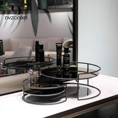 Round coffee table-shaped storage rack black minimalist dressing table cosmetic storage box living room desktop aromatherapy rack