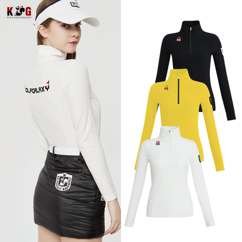 South Korea Export Slim High Tie Zipper High Long Sleeve Golf Warm White Black Brushed Autumn and Winter Sports Bottom Shirt