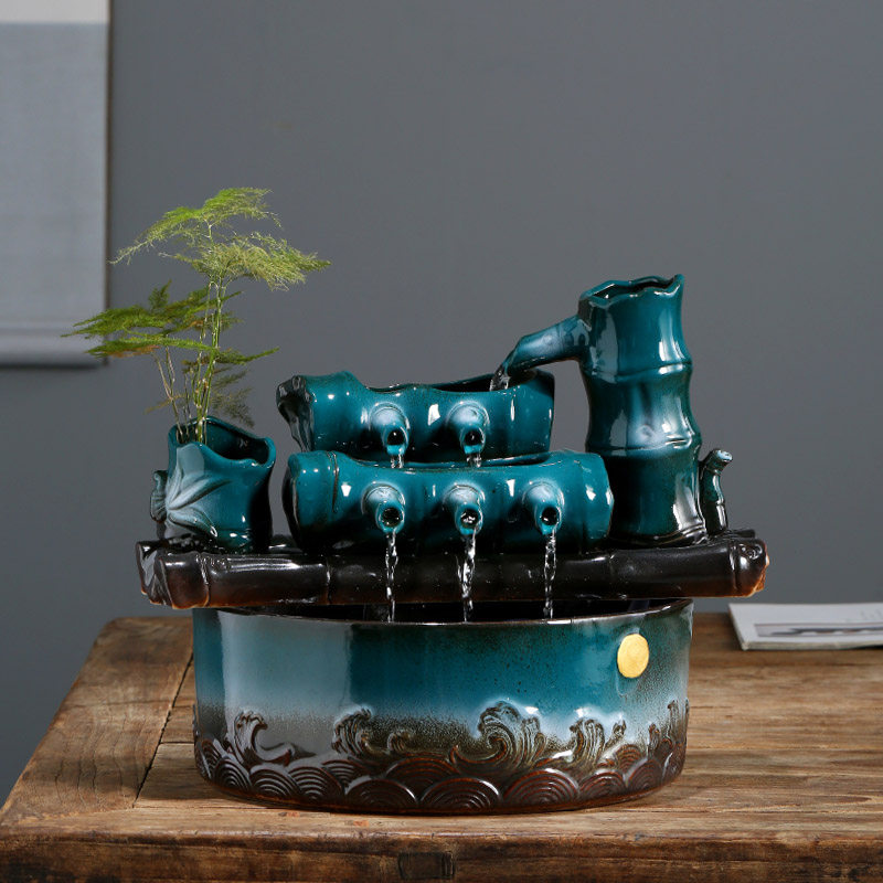 Suspended Pot Flow Sprinkler Mist Office Desktop ceramic Merchants Painting Wind Wheel Flowing Water water adding wet fish tank Gift-Taobao