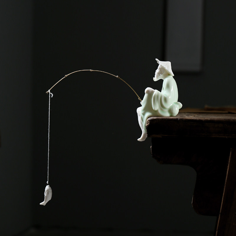 Ginger Taigong Fishing Pendulum microscape Ceramic Fishing Weng Character Fish Tank Aquarium Water Instrumental to Scape Decoration-Taobao