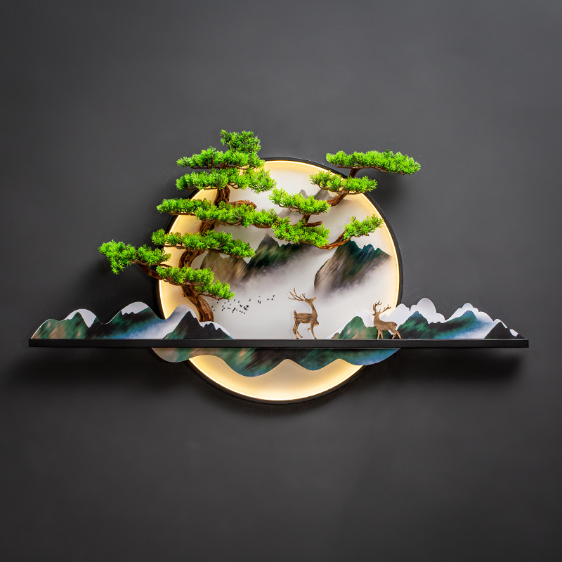 New Chinese Pendant Living-room Xuanguan Sofa Background Wall Decoration Hotel Round Greet Visitors Pine Wall Decoration With Lamp Hangings-Taobao