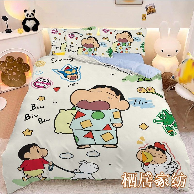 Двухъярусная кровать Crayon Shin-chan в студенческом общежитии, состоящая из трех частей хлопчатобумажной простыни, стеганое одеяло, покрывало из четырех частей простыни, стеганое одеяло Изображение 1