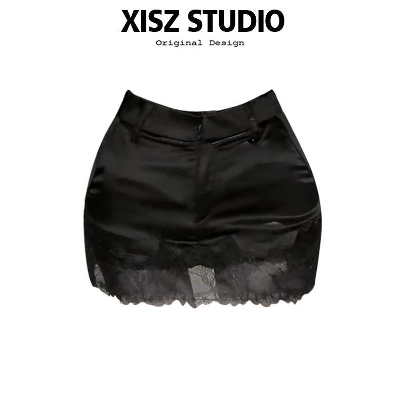 American-Style Spicy Girl Black Lace Patchwork Straight Skirt Women's Spring and Summer New High-End Versatile Sexy Short Skirt Pants