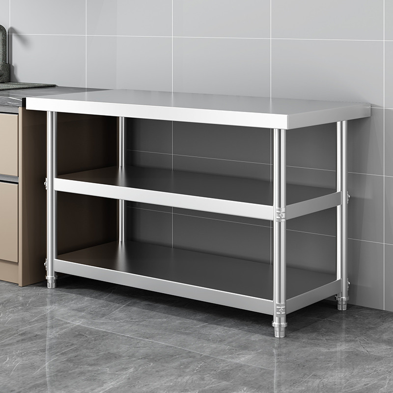 Thickened Stainless Steel Kitchen Workbench with Three-Layer Stove, Chopping Board, Storage Rack, Prep Table, Cutting Table, and Packing Table