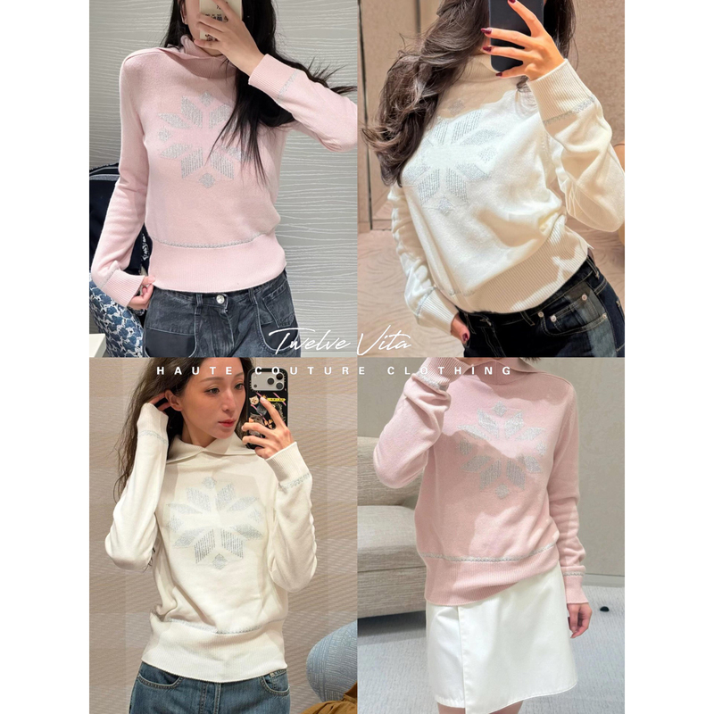 Twelve Vita Christmas Edition 26 Autumn/Winter Navy Lapel Silver Thread Snowflake Wool Knit Sweater Slimming Sweater