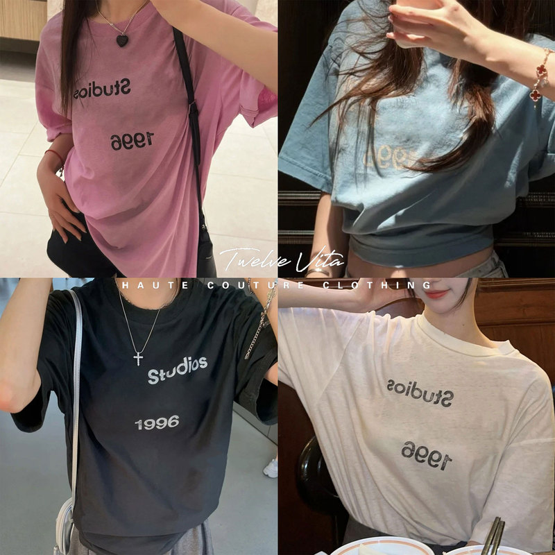 Twelve Vita Classic 26Ss New Color Washed Vintage 1996 Print Loose Short-Sleeve T-Shirt Top Twelve Vita Classic 26Ss New Color Washed Vintage 1996 Print Loose Short-Sleeve T-Shirt Top