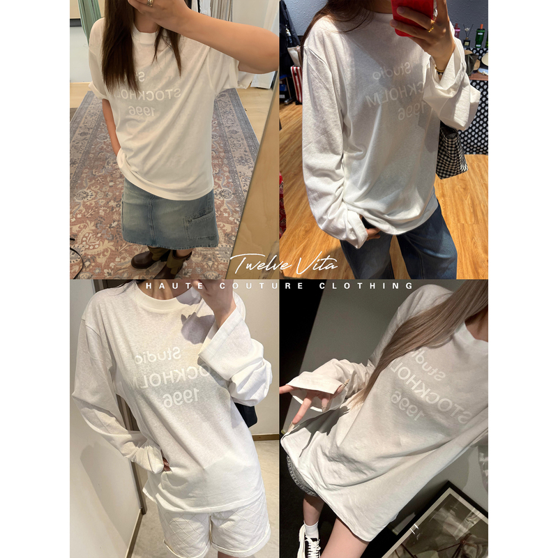Twelve Vita Capsule Series 26 New Colors Zodiac White Letter Print Round Neck Short-Sleeved/Long-Sleeved T-Shirt for Women Twelve Vita Capsule Series 26 New Colors Zodiac White Letter Print Round Neck Short-Sleeved/Long-Sleeved T-Shirt for Women