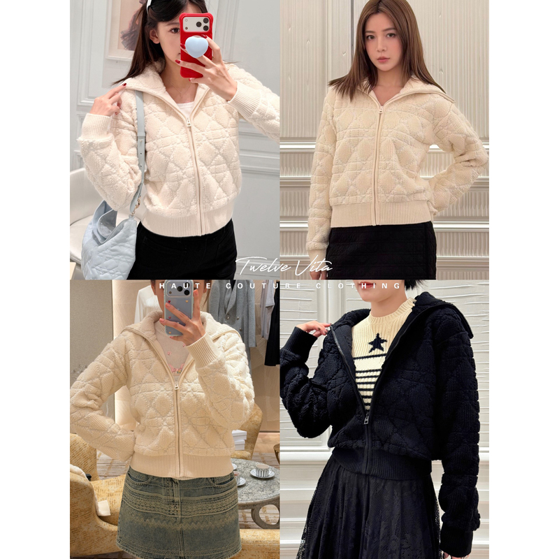 Twelve Vita Ski Series 26 Autumn/Winter Lapel Zipper Sweater Jacket Diamond Pattern Knitted Top for Women Twelve Vita Ski Series 26 Autumn/Winter Lapel Zipper Sweater Jacket Diamond Pattern Knitted Top for Women