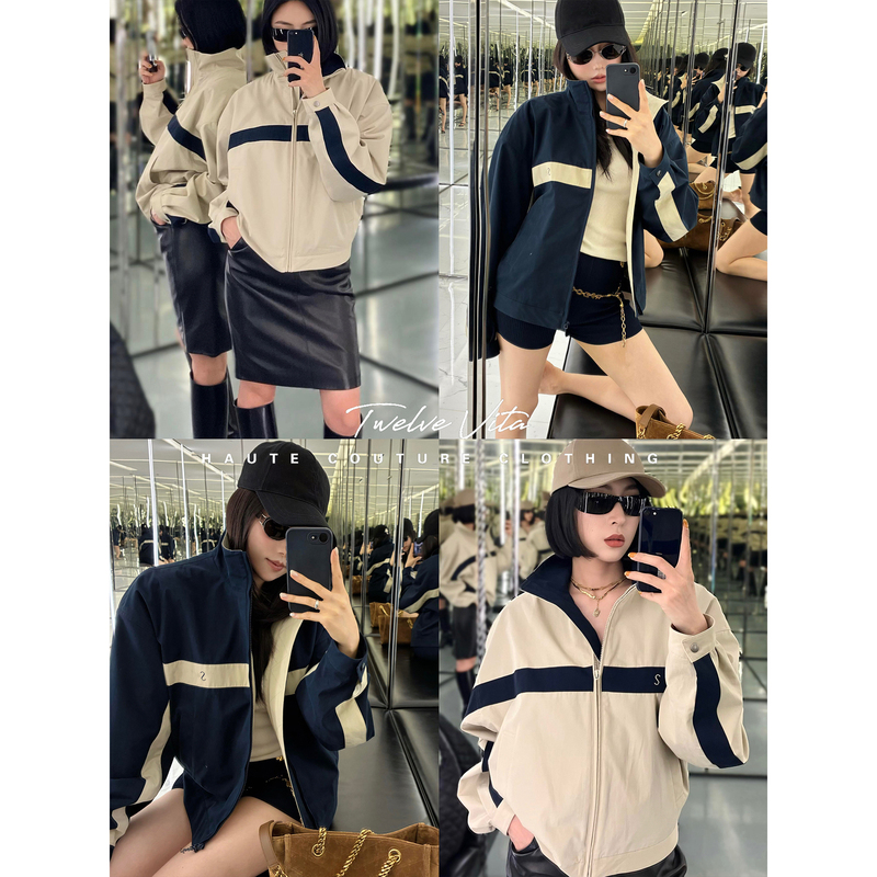 Twelve Vita American Retro 26 Autumn Navy Blue and Khaki Stand-Up Collar Light Outdoor Jacket