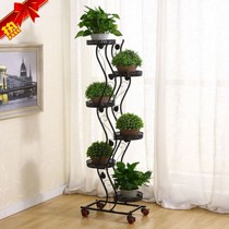 Iron floor-standing American multi-layer belt pulley outdoor flower shelf waterproof sunscreen balcony green potted plant