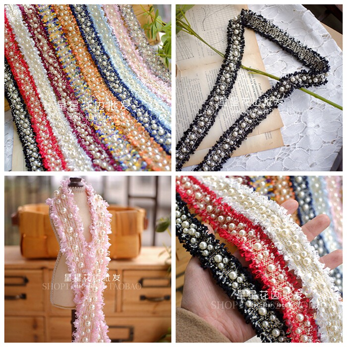 Small fragrance wool with pearl lace bandwidth 3cm DIY hand decoration coat belt accessories