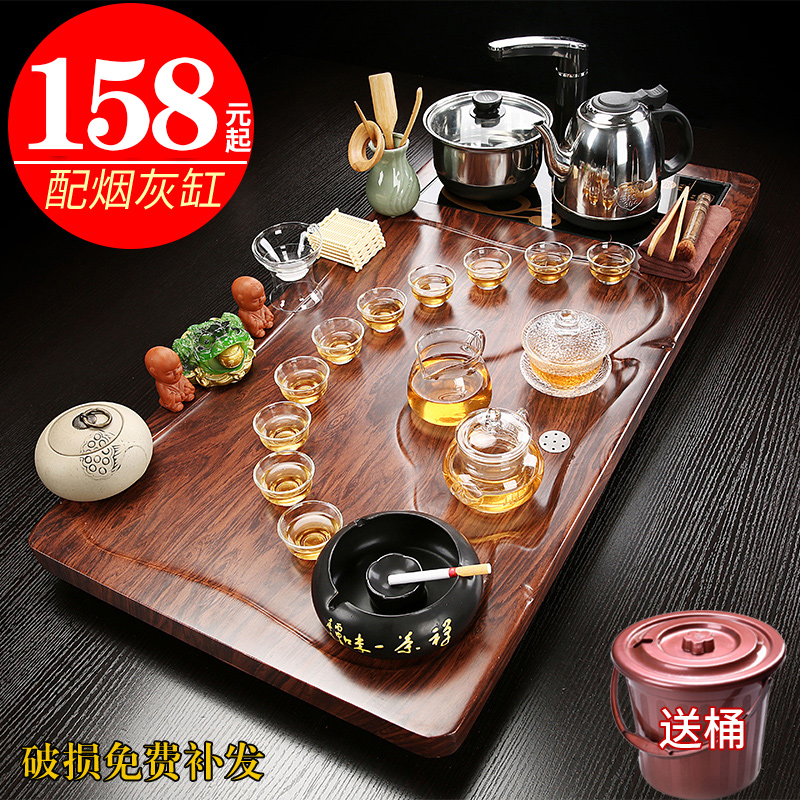Kongfu tea furniture suit tea tray solid wood home automatic living room minimalist office glass tea tea pot table sea-Taobao