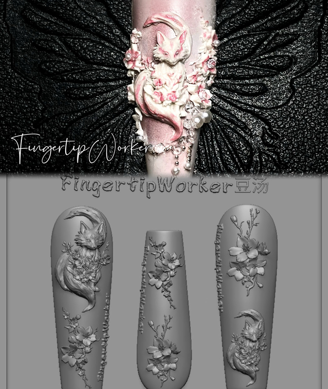 Fingertipworker Co-Branded Bean Soup|Niche, Exquisite and Cool Peach Blossom, Peach Blossom Fox Nail Art Mold Fingertipworker Co-Branded Bean Soup|Niche, Exquisite and Cool Peach Blossom, Peach Blossom Fox Nail Art Mold