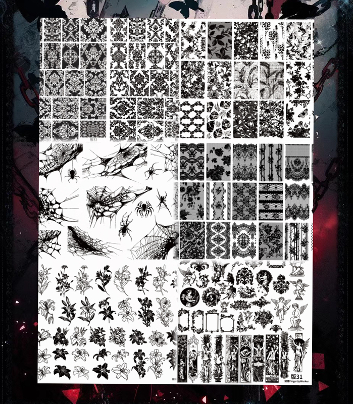 Fingertipworker Exquisite Niche Dark, Lily, and Vintage Pattern Spider Web Nail Art Stamping Plate