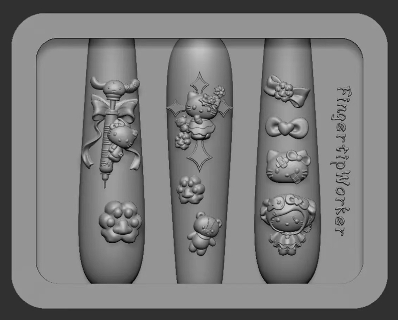 Fingertipworker｜Original Niche Super Cute Accessory Syringe Kt Cat Nail Art Mold Suitable for Medium and Long Nails
