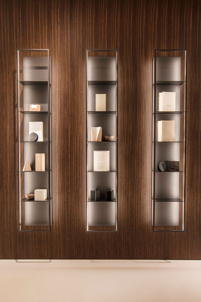 Minimalist modern iron black wall multi-layer bookshelf against the wall hanging rack with hand lamp collection display shelf