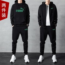 Classic Puma Mens Hooded Sweatshirt Spring and Autumn Trendy Brand Casual Sports Suit Loose Handsome Running Wear Two-piece Set