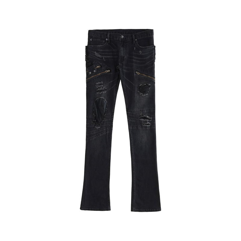 Torn Paradise Tear Lgb Patchwork Leather Black Ripped Slim Fit Skinny Jeans