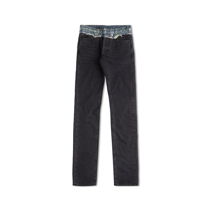 【Special Offer】Tear of Heaven Tear Dh Double Waist Blue and Black Patchwork Pants Slim Fit Straight Leg Jeans
