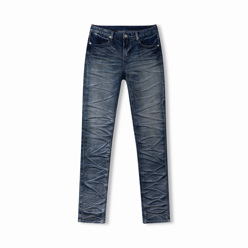Tear Heaven Tear Blue Water Ripple Whisker Glitter Distressed Slim-Fit Jeans Skinny Pants